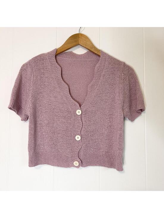 Sweaters - Handmade Purple Knit Button Up Short Sleeve Cropped Sweater Womens Medium Large